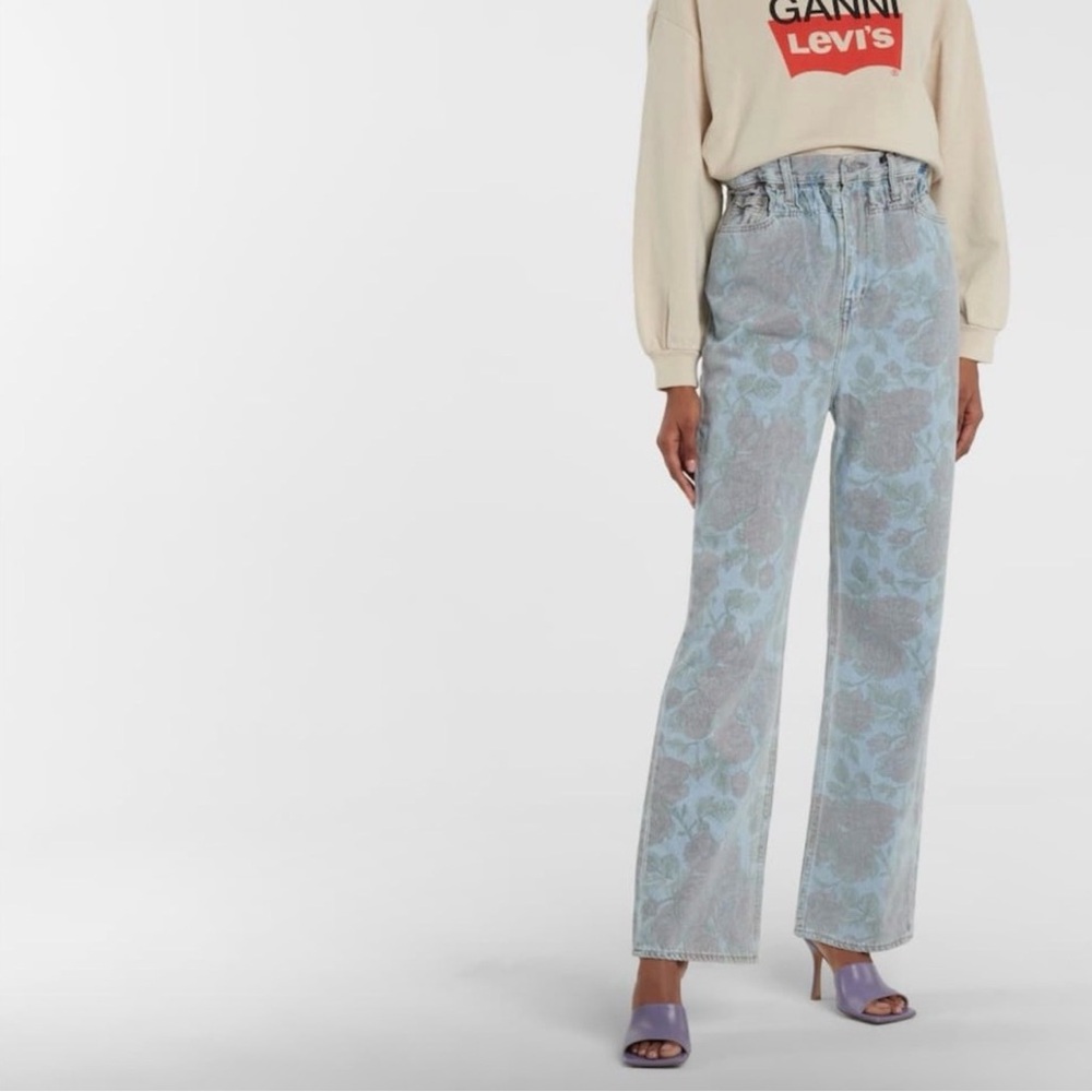 Ganni x Levi’s High Rise Wide Straight Floral Paper Bag Jeans sz 27